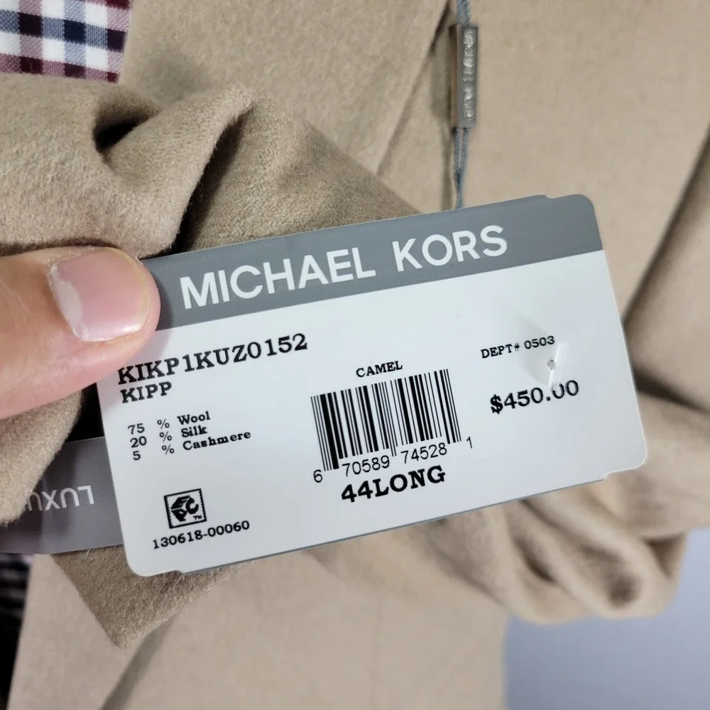 Michael Kors Men's Sport Coat Blazer‎ Two Button KIPP Wool Silk Cashmere 44L NEW